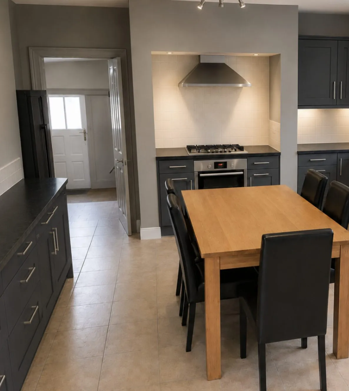 Kitchen after, hand painted charcoal units